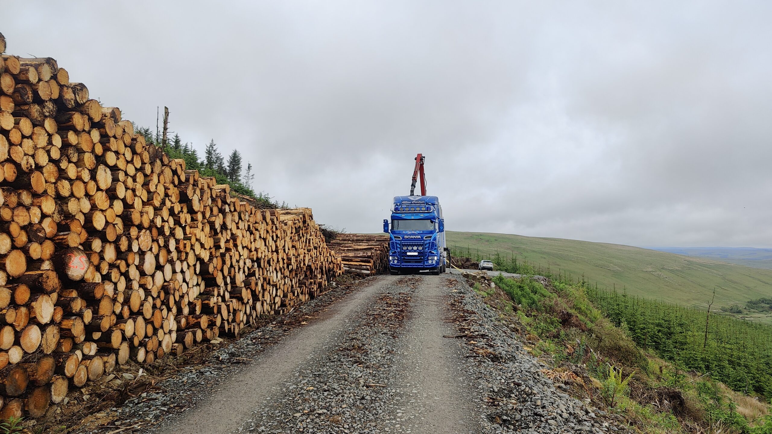 JE lorry by timber stack for STTS 2526